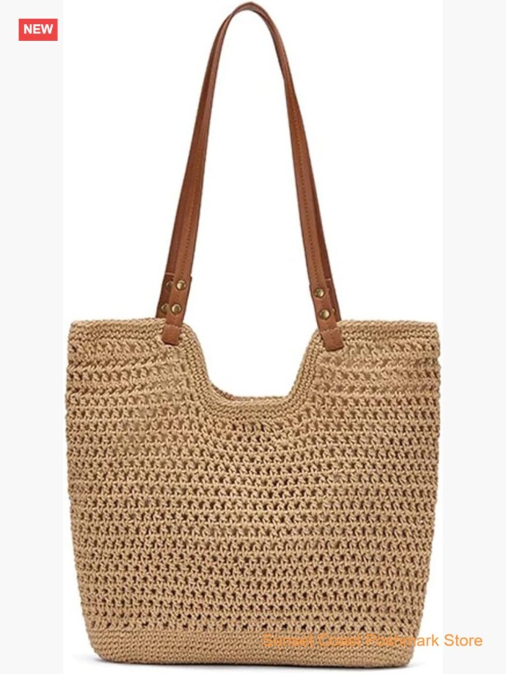 Crochet Straw Beach Tote Bag Handwoven Woven Summer Shoulder Bag Travel
